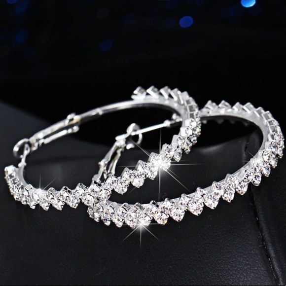 NEW LUXURY DIAMOND STERLING SILVER HOOP EARRINGS - Picture 4 of 6
